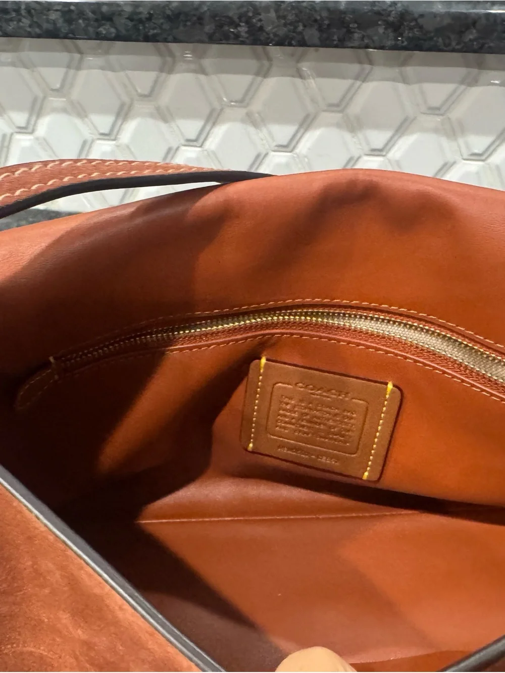 COACH Chelsea 30 in clay suede shoulder bag with gold hardware